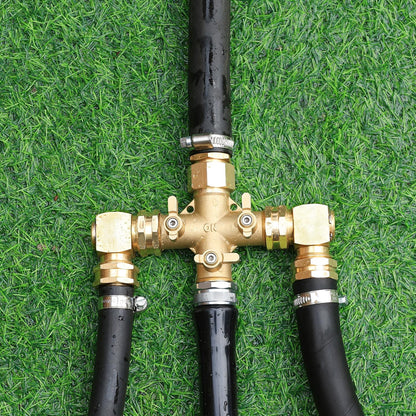 Garden Hose Splitter High Flow Splitter with Swivel elbow Connect Brass Hose Splitter with Shut Off Valves 3 way Hose Bib Adapter (with Swivel elbow)