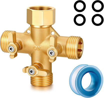 Garden Hose Splitter High Flow Splitter with Swivel elbow Connect Brass Hose Splitter with Shut Off Valves 3 way Hose Bib Adapter (with Swivel elbow)