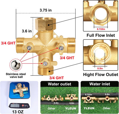 Garden Hose Splitter High Flow Splitter with Swivel elbow Connect Brass Hose Splitter with Shut Off Valves 3 way Hose Bib Adapter (with Swivel elbow)