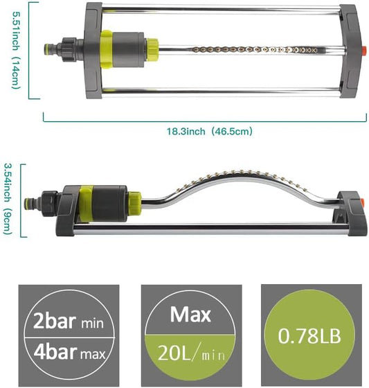 Lawn Sprinkler, Metal Oscillating Sprinkler with Brass Nozzles, Water Sprinkler for Lawn Covers up to 3,600 Ft, Includes Spray Jet Cleaning Needle, Grey