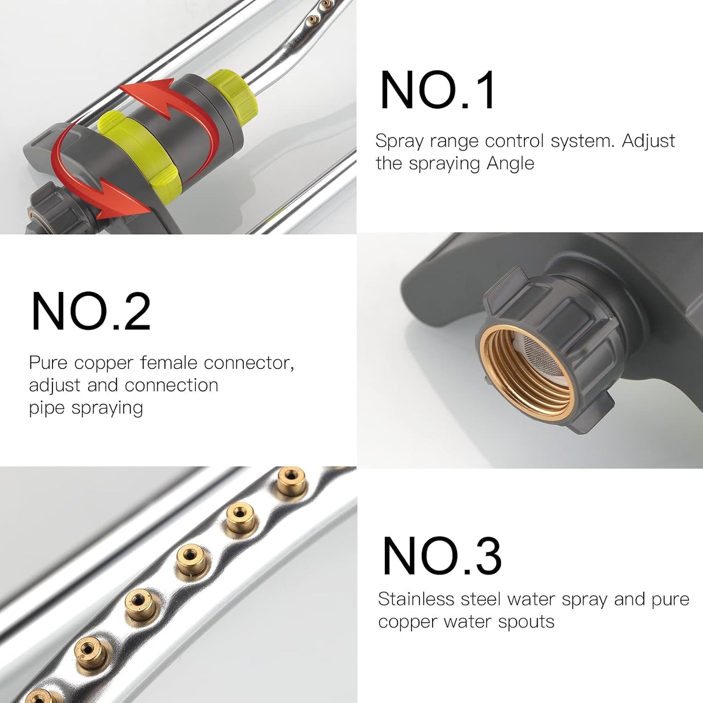 Lawn Sprinkler, Metal Oscillating Sprinkler with Brass Nozzles, Water Sprinkler for Lawn Covers up to 3,600 Ft, Includes Spray Jet Cleaning Needle, Grey