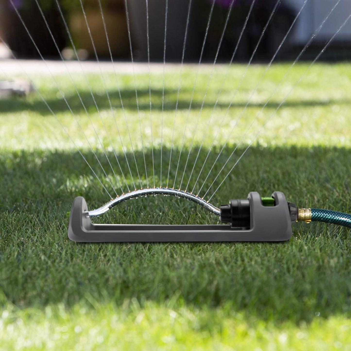 Lawn Sprinkler, Metal Oscillating Sprinkler with Brass Nozzles, Water Sprinkler for Lawn Covers up to 3,600 Ft, Includes Spray Jet Cleaning Needle, Grey