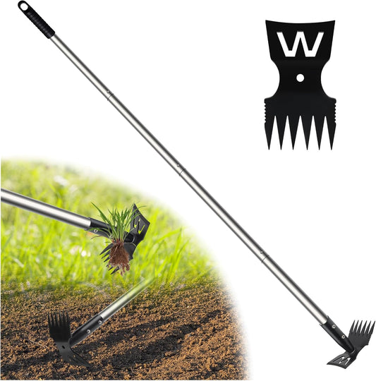 2 in 1 Weed Puller Tool with 60" Long Handle for Yard, Lawn, Patio, Garden