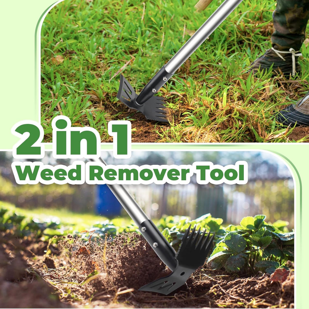 2 in 1 Weed Puller Tool with 60" Long Handle for Yard, Lawn, Patio, Garden