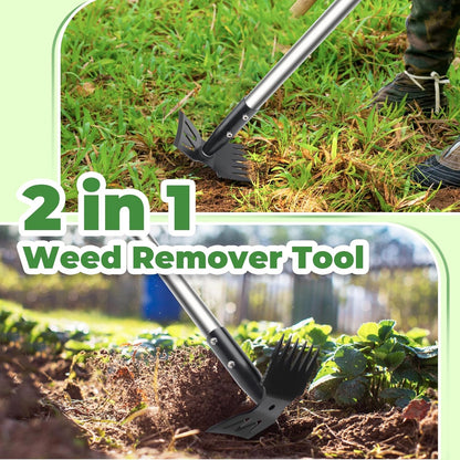 2 in 1 Weed Puller Tool with 60" Long Handle for Yard, Lawn, Patio, Garden