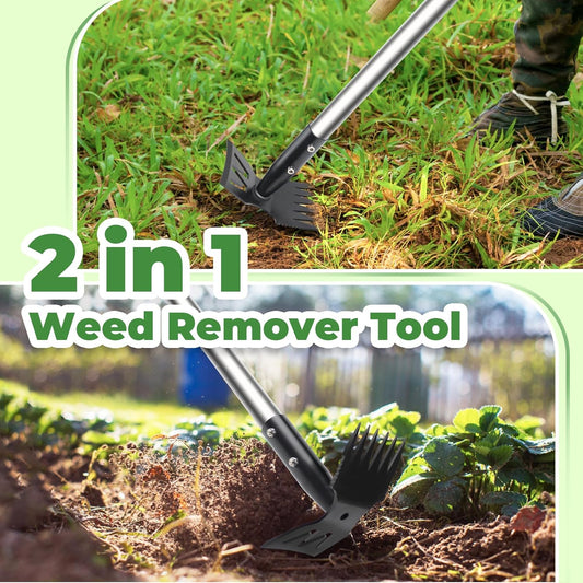2 in 1 Weed Puller Tool with 60" Long Handle for Yard, Lawn, Patio, Garden