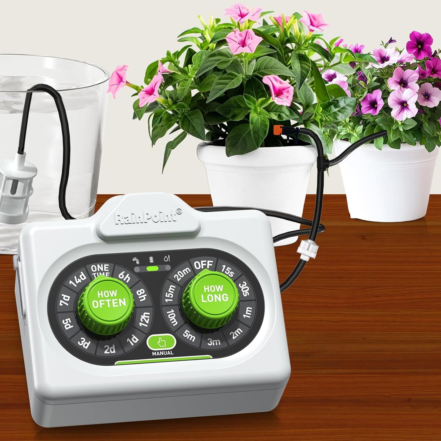 Easy-Setup Automatic Plant Waterer Indoor for Pot Plant Adjustable Water Output,Battery Powered Outdoor IP54 Waterproof Drip Irrigation System Device Kit Beginner-Friendly Water 10-15 Plants