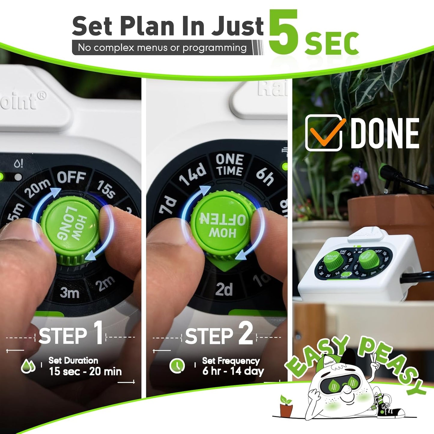Easy-Setup Automatic Plant Waterer Indoor for Pot Plant Adjustable Water Output,Battery Powered Outdoor IP54 Waterproof Drip Irrigation System Device Kit Beginner-Friendly Water 10-15 Plants