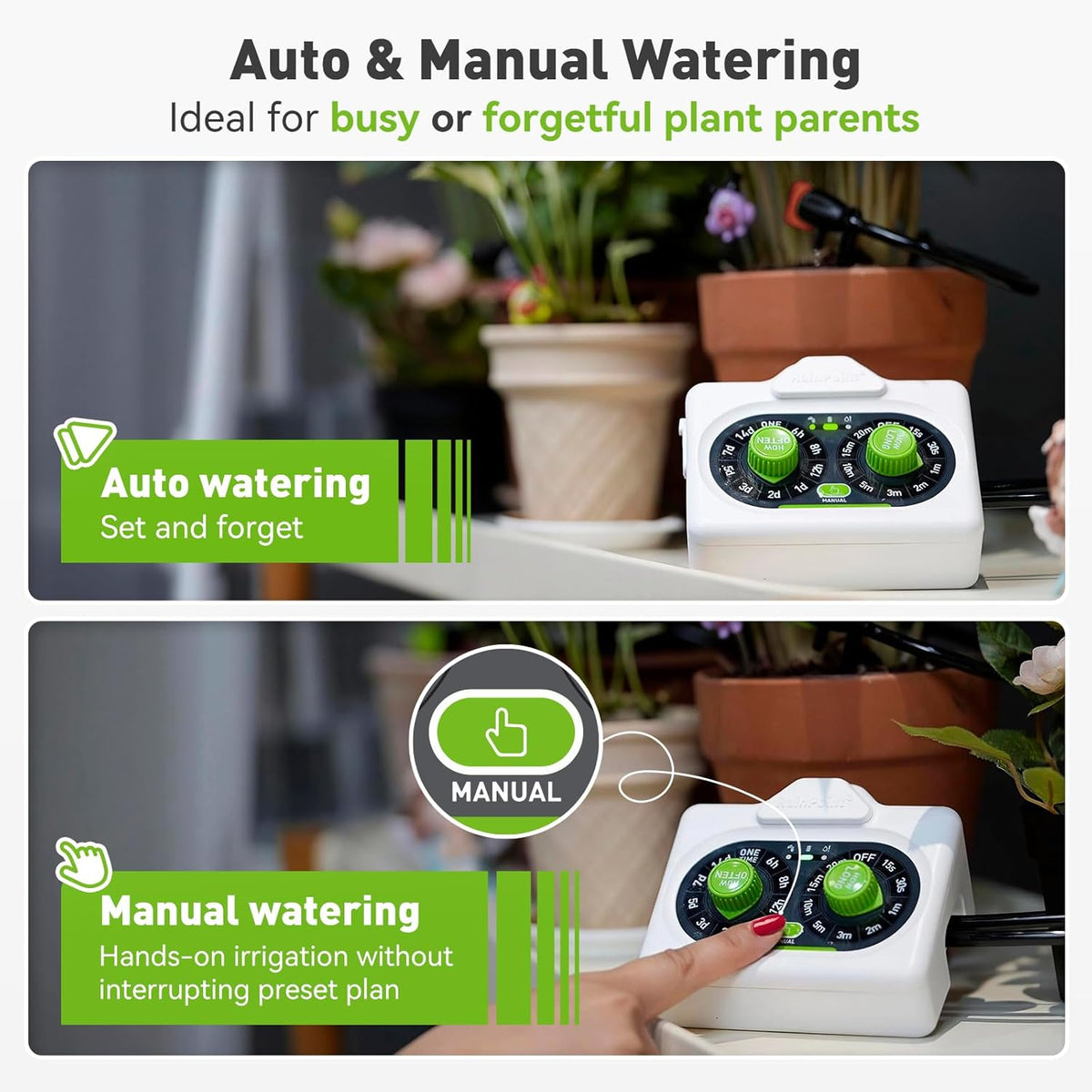Easy-Setup Automatic Plant Waterer Indoor for Pot Plant Adjustable Water Output,Battery Powered Outdoor IP54 Waterproof Drip Irrigation System Device Kit Beginner-Friendly Water 10-15 Plants