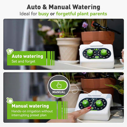 Easy-Setup Automatic Plant Waterer Indoor for Pot Plant Adjustable Water Output,Battery Powered Outdoor IP54 Waterproof Drip Irrigation System Device Kit Beginner-Friendly Water 10-15 Plants