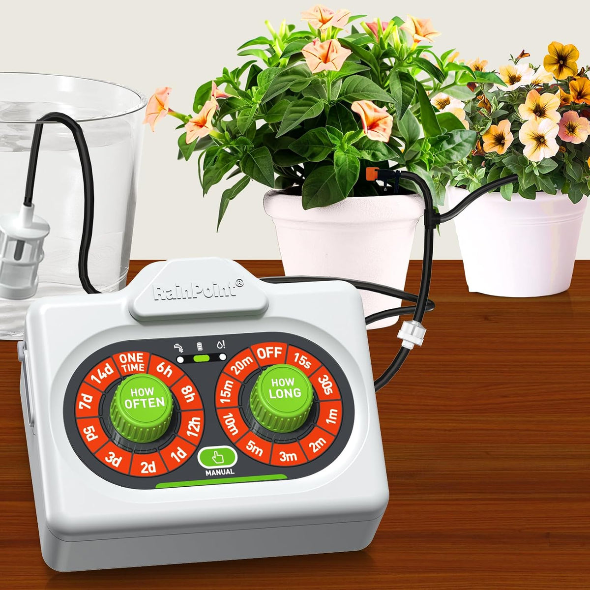 Easy-Setup Automatic Plant Waterer Indoor for Pot Plant Adjustable Water Output,Battery Powered Outdoor IP54 Waterproof Drip Irrigation System Device Kit Beginner-Friendly Water 10-15 Plants