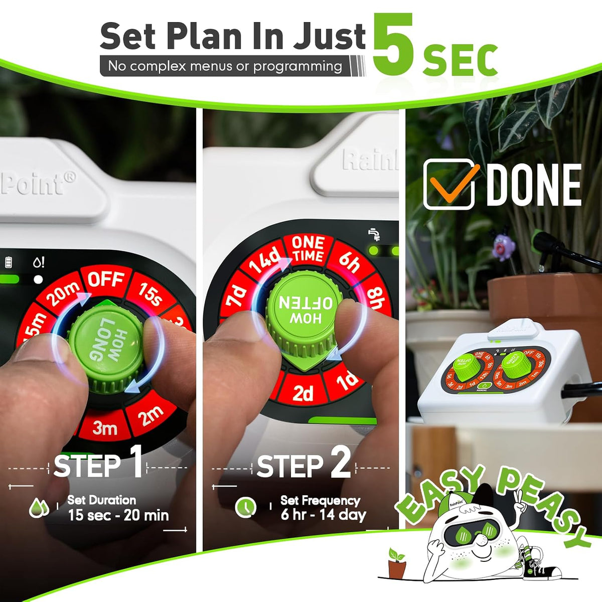 Easy-Setup Automatic Plant Waterer Indoor for Pot Plant Adjustable Water Output,Battery Powered Outdoor IP54 Waterproof Drip Irrigation System Device Kit Beginner-Friendly Water 10-15 Plants