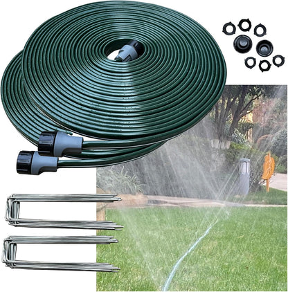 2026 Sprinkler Hose & Soaker Hose for Yard - 100 FT Reinforced Flat Garden Hose with Holes, Heavy Duty No-Kink Lawn Irrigation Hose (Includes Stakes, High Pressure Spray)