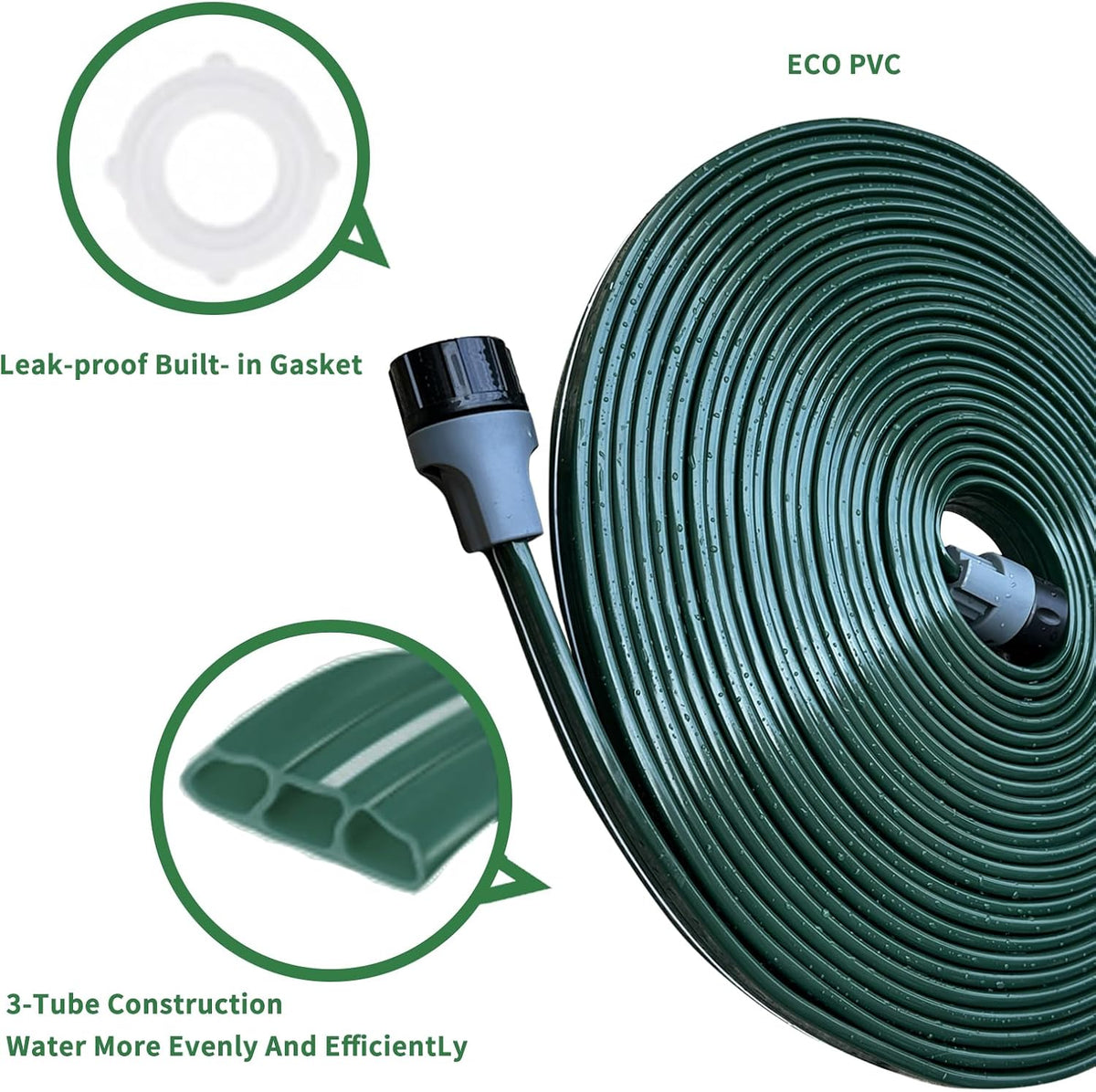 2026 Sprinkler Hose & Soaker Hose for Yard - 100 FT Reinforced Flat Garden Hose with Holes, Heavy Duty No-Kink Lawn Irrigation Hose (Includes Stakes, High Pressure Spray)