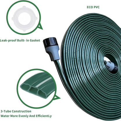 2026 Sprinkler Hose & Soaker Hose for Yard - 100 FT Reinforced Flat Garden Hose with Holes, Heavy Duty No-Kink Lawn Irrigation Hose (Includes Stakes, High Pressure Spray)