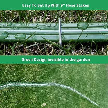 2026 Sprinkler Hose & Soaker Hose for Yard - 100 FT Reinforced Flat Garden Hose with Holes, Heavy Duty No-Kink Lawn Irrigation Hose (Includes Stakes, High Pressure Spray)