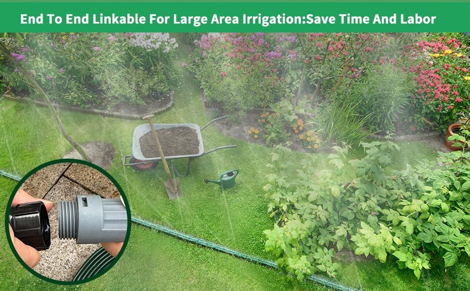 2026 Sprinkler Hose & Soaker Hose for Yard - 100 FT Reinforced Flat Garden Hose with Holes, Heavy Duty No-Kink Lawn Irrigation Hose (Includes Stakes, High Pressure Spray)