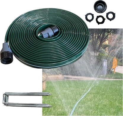 2026 Sprinkler Hose & Soaker Hose for Yard - 100 FT Reinforced Flat Garden Hose with Holes, Heavy Duty No-Kink Lawn Irrigation Hose (Includes Stakes, High Pressure Spray)
