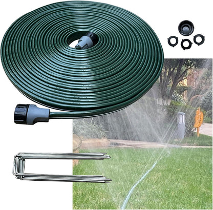 2026 Sprinkler Hose & Soaker Hose for Yard - 100 FT Reinforced Flat Garden Hose with Holes, Heavy Duty No-Kink Lawn Irrigation Hose (Includes Stakes, High Pressure Spray)