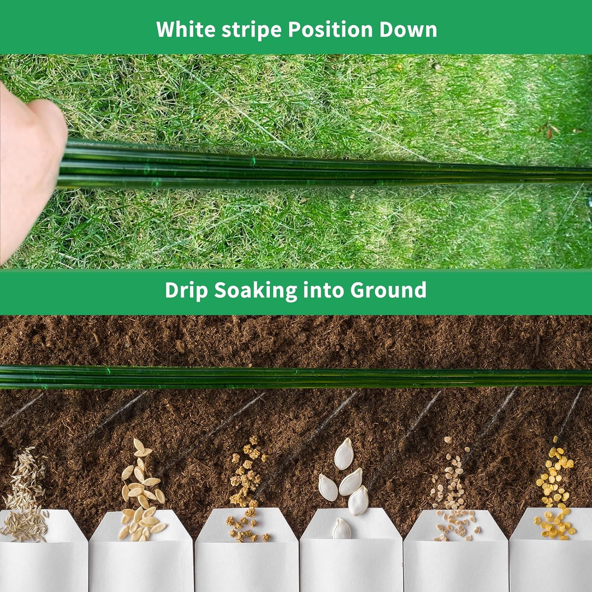 2026 Sprinkler Hose & Soaker Hose for Yard - 100 FT Reinforced Flat Garden Hose with Holes, Heavy Duty No-Kink Lawn Irrigation Hose (Includes Stakes, High Pressure Spray)