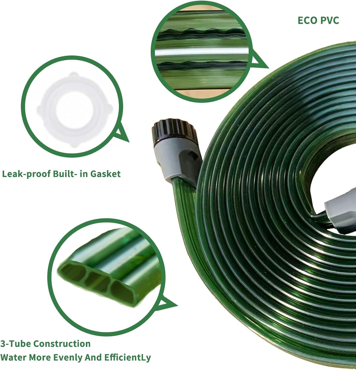 2026 Sprinkler Hose & Soaker Hose for Yard - 100 FT Reinforced Flat Garden Hose with Holes, Heavy Duty No-Kink Lawn Irrigation Hose (Includes Stakes, High Pressure Spray)
