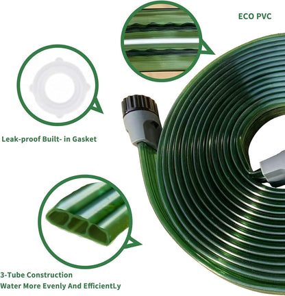2026 Sprinkler Hose & Soaker Hose for Yard - 100 FT Reinforced Flat Garden Hose with Holes, Heavy Duty No-Kink Lawn Irrigation Hose (Includes Stakes, High Pressure Spray)