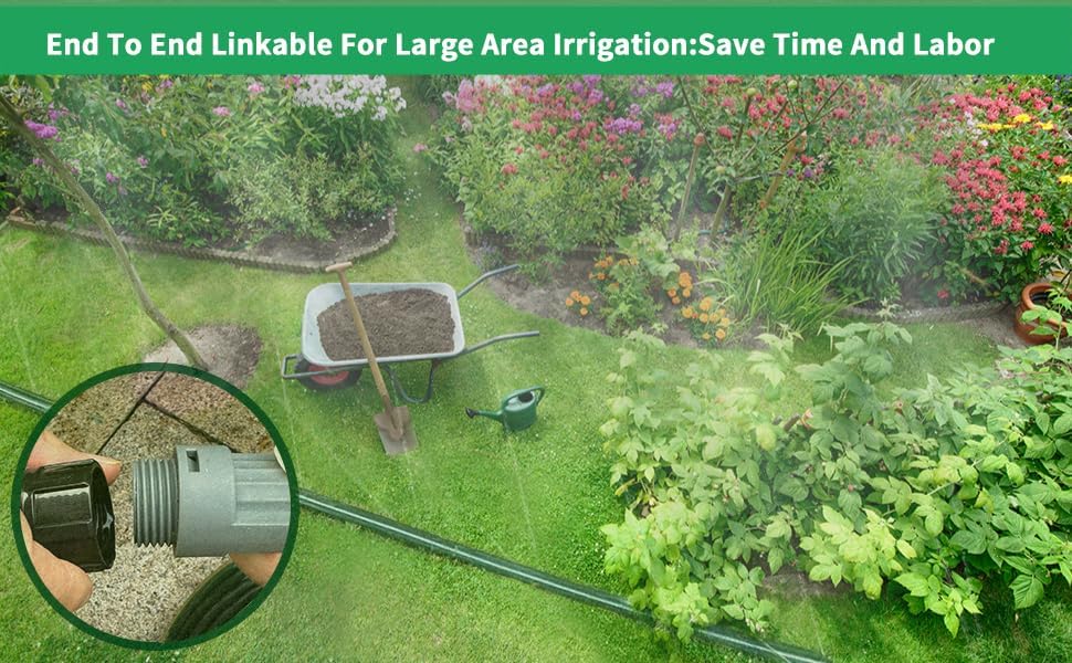 2026 Sprinkler Hose & Soaker Hose for Yard - 100 FT Reinforced Flat Garden Hose with Holes, Heavy Duty No-Kink Lawn Irrigation Hose (Includes Stakes, High Pressure Spray)