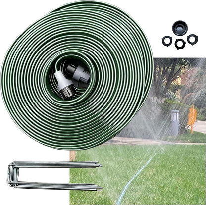 2026 Sprinkler Hose & Soaker Hose for Yard - 100 FT Reinforced Flat Garden Hose with Holes, Heavy Duty No-Kink Lawn Irrigation Hose (Includes Stakes, High Pressure Spray)