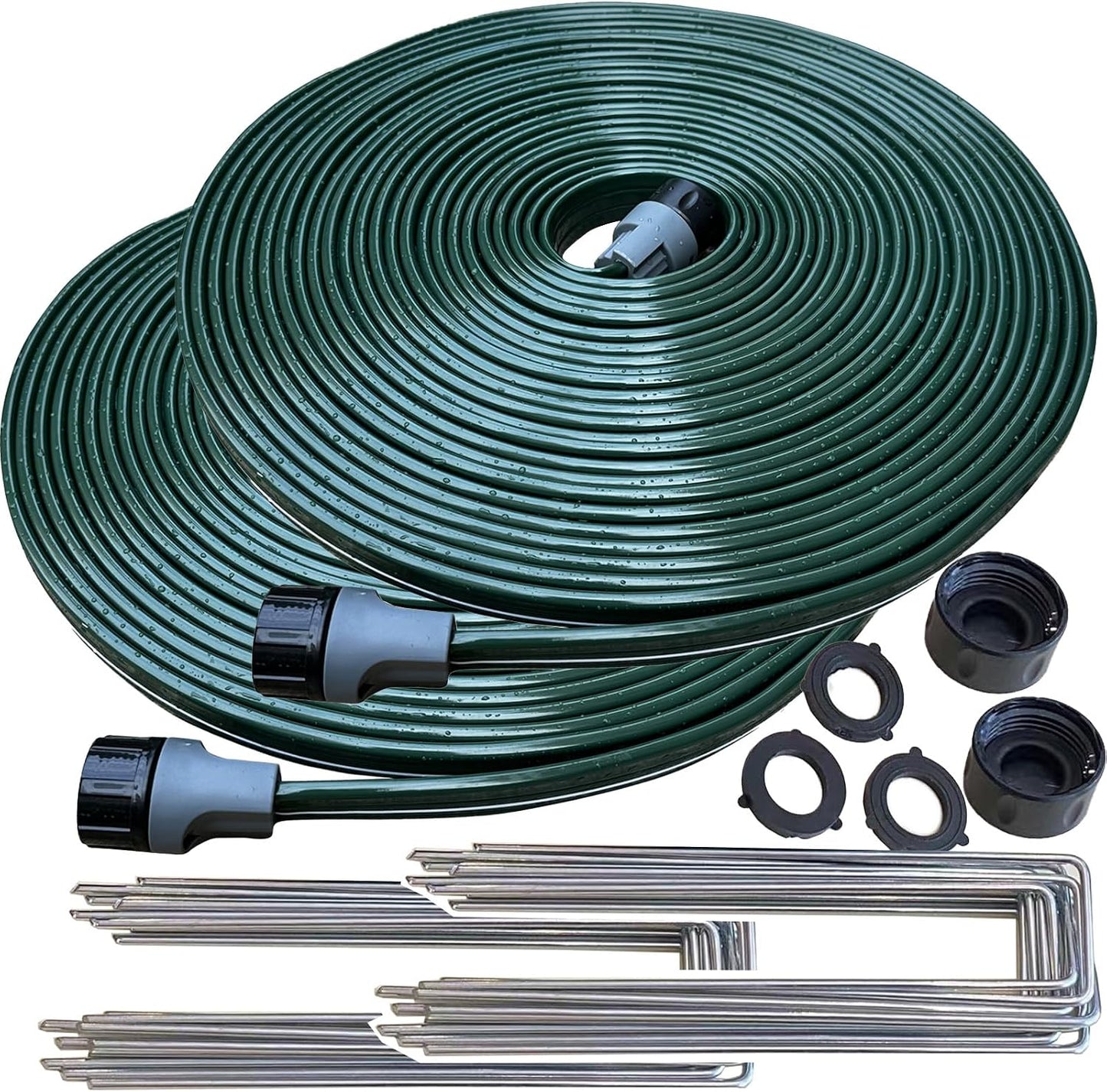 2026 Sprinkler Hose & Soaker Hose for Yard - 100 FT Reinforced Flat Garden Hose with Holes, Heavy Duty No-Kink Lawn Irrigation Hose (Includes Stakes, High Pressure Spray)