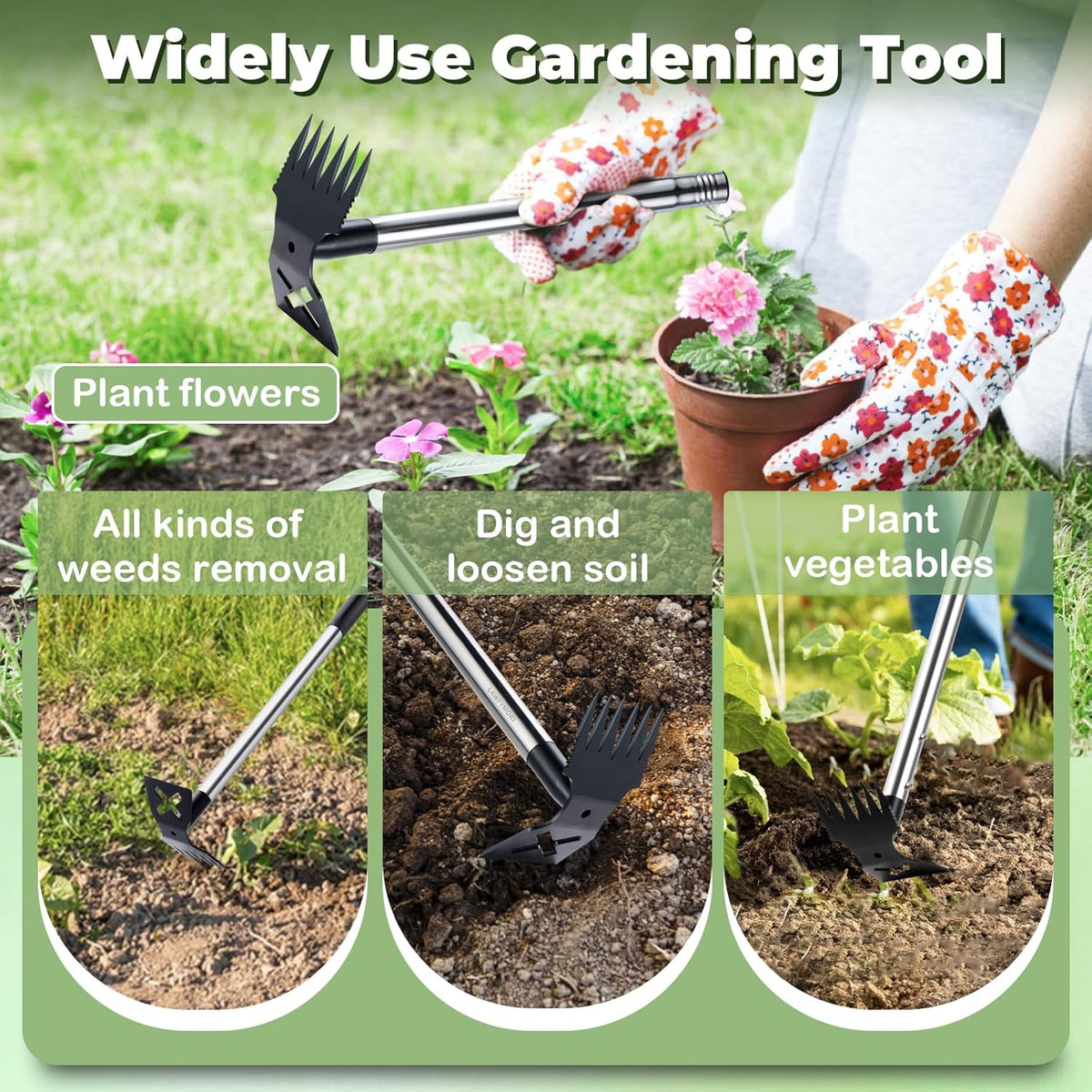 Weed Puller Tool with Long Handle, 60" Garden Weeding Tool