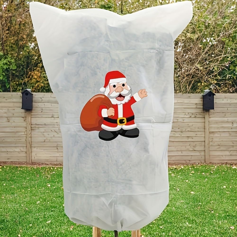 Christmas-Patterned plant covers freeze protection 4 pack for winter with Drawstring, Size 24x32 inches, 2.5 oz Frost-Resistant Fabric frost blankets for outdoor plants