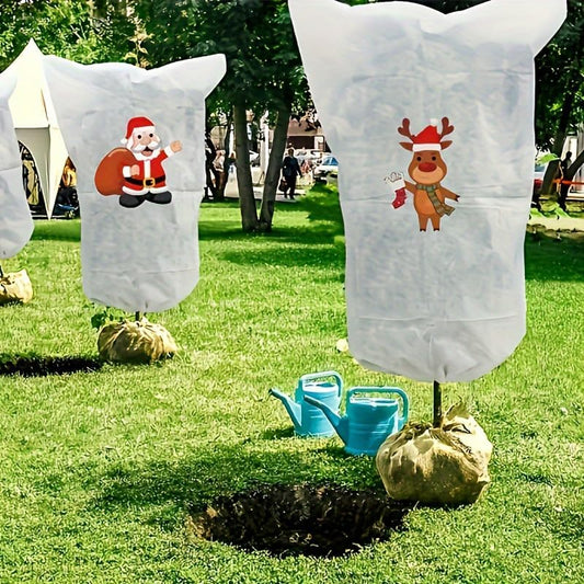 Christmas-Patterned plant covers freeze protection 4 pack for winter with Drawstring, Size 24x32 inches, 2.5 oz Frost-Resistant Fabric frost blankets for outdoor plants