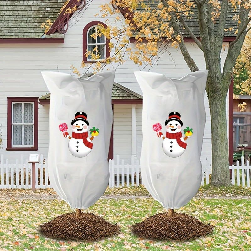 Christmas-Patterned plant covers freeze protection 4 pack for winter with Drawstring, Size 24x32 inches, 2.5 oz Frost-Resistant Fabric frost blankets for outdoor plants