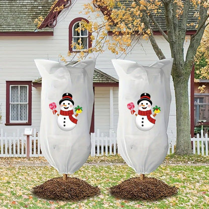 Christmas-Patterned plant covers freeze protection 4 pack for winter with Drawstring, Size 24x32 inches, 2.5 oz Frost-Resistant Fabric frost blankets for outdoor plants