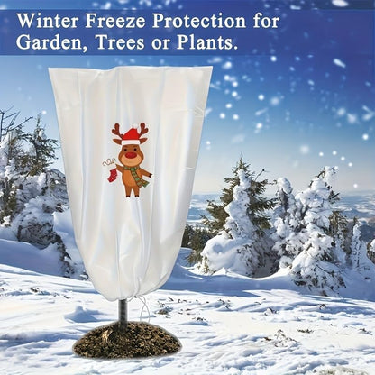 Christmas-Patterned plant covers freeze protection 4 pack for winter with Drawstring, Size 24x32 inches, 2.5 oz Frost-Resistant Fabric frost blankets for outdoor plants