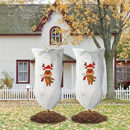 Christmas-Patterned plant covers freeze protection 4 pack for winter with Drawstring, Size 24x32 inches, 2.5 oz Frost-Resistant Fabric frost blankets for outdoor plants