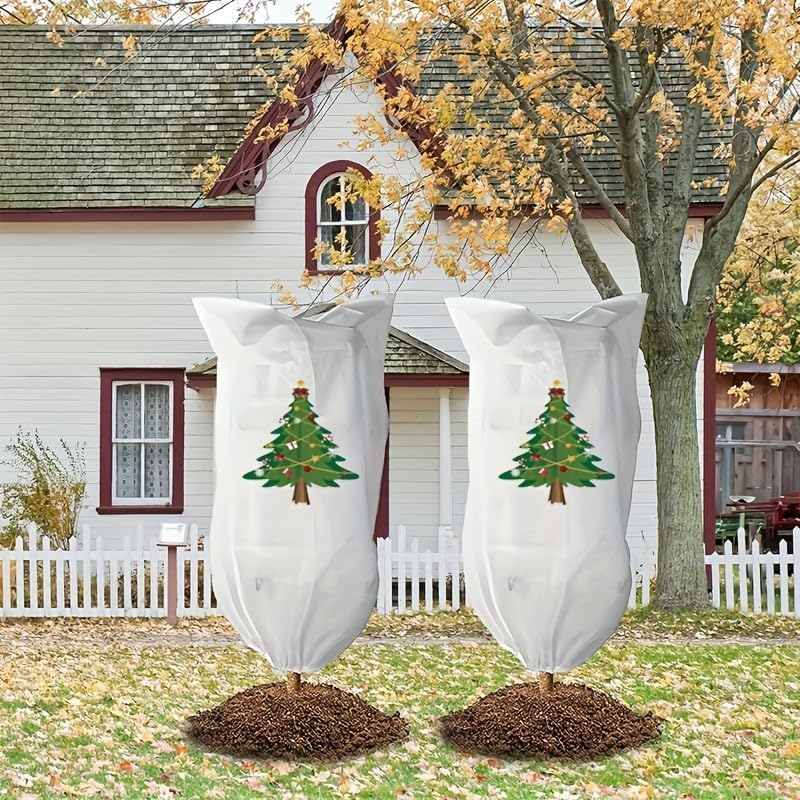 Christmas-Patterned plant covers freeze protection 4 pack for winter with Drawstring, Size 24x32 inches, 2.5 oz Frost-Resistant Fabric frost blankets for outdoor plants