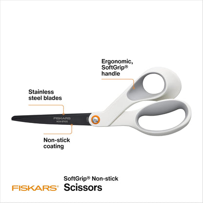 8" Non-Stick Titanium SoftGrip All Purpose Scissors for Office