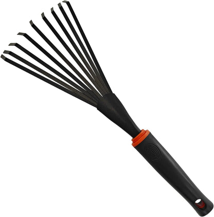 Small Hand Rake, Stainless Head and Tines, Gardening Hand Tool with Ergonomic Handle and Hanging Hole for Storage for Maintaining Raised Garden Beds