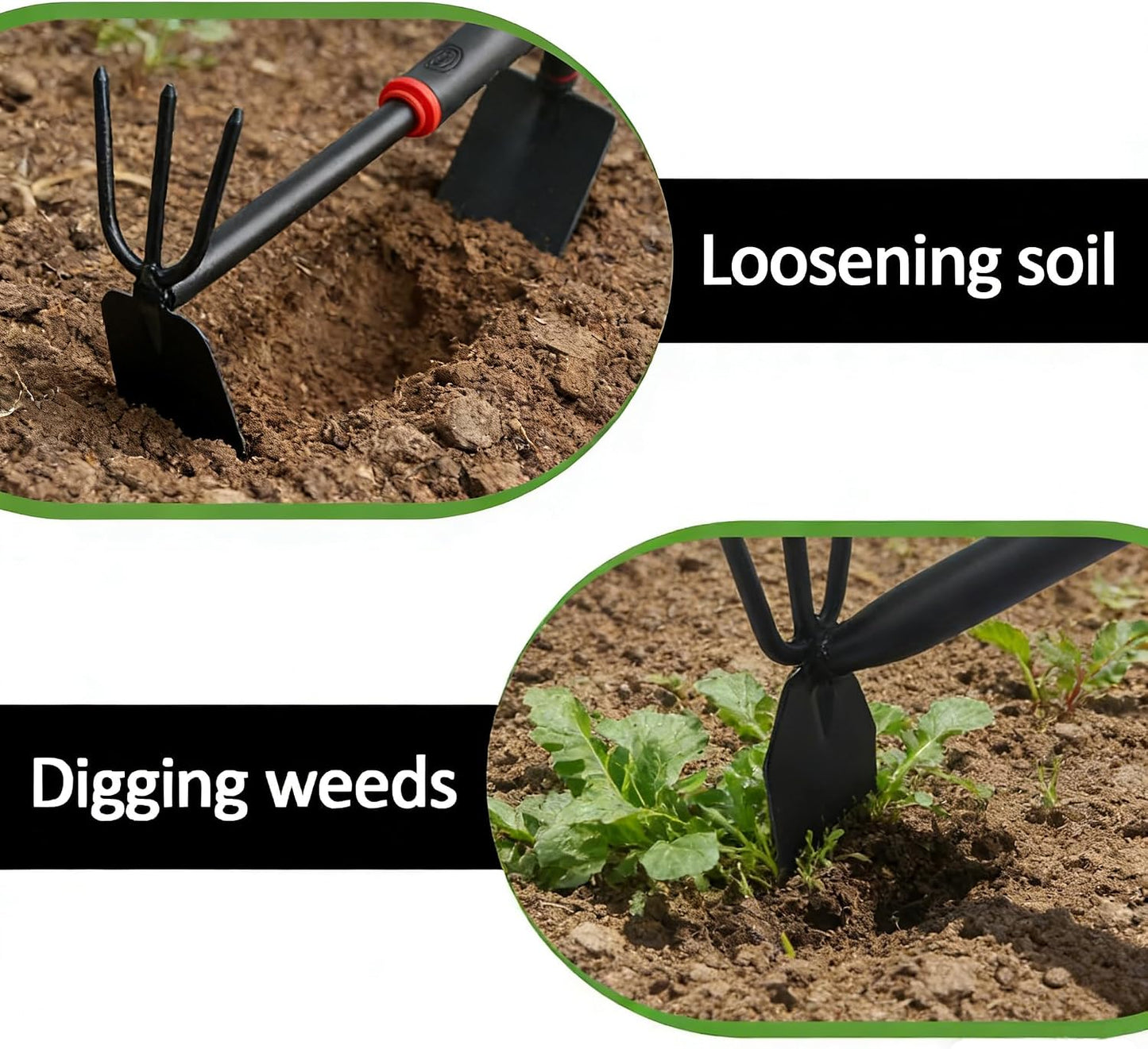 Small Hand Rake, Stainless Head and Tines, Gardening Hand Tool with Ergonomic Handle and Hanging Hole for Storage for Maintaining Raised Garden Beds