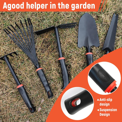 Small Hand Rake, Stainless Head and Tines, Gardening Hand Tool with Ergonomic Handle and Hanging Hole for Storage for Maintaining Raised Garden Beds