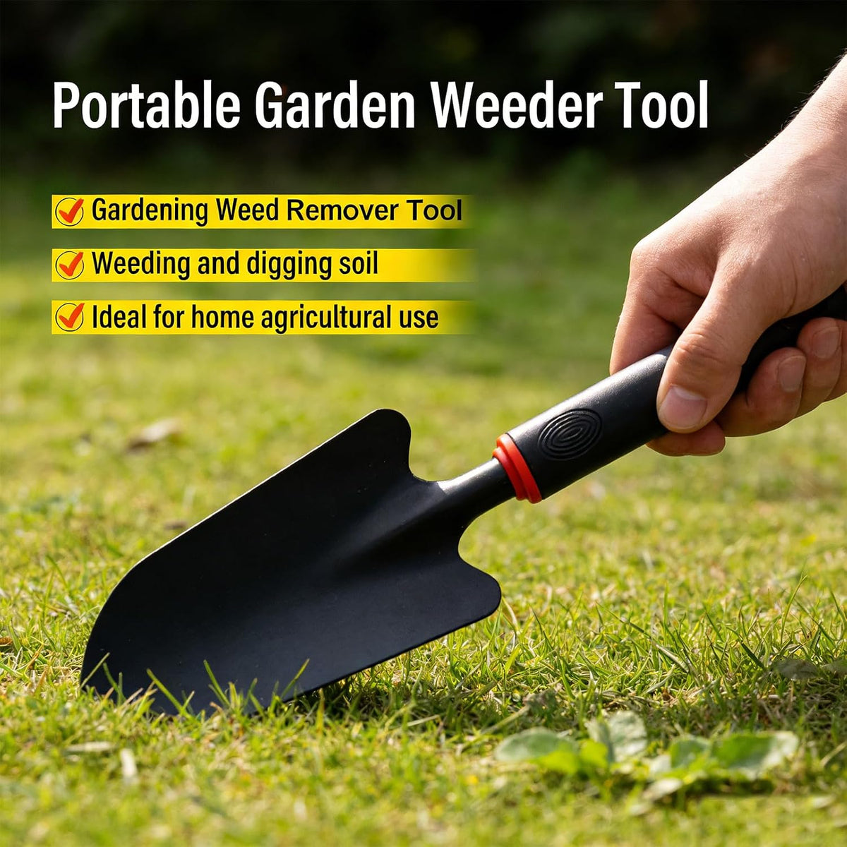 Small Hand Rake, Stainless Head and Tines, Gardening Hand Tool with Ergonomic Handle and Hanging Hole for Storage for Maintaining Raised Garden Beds