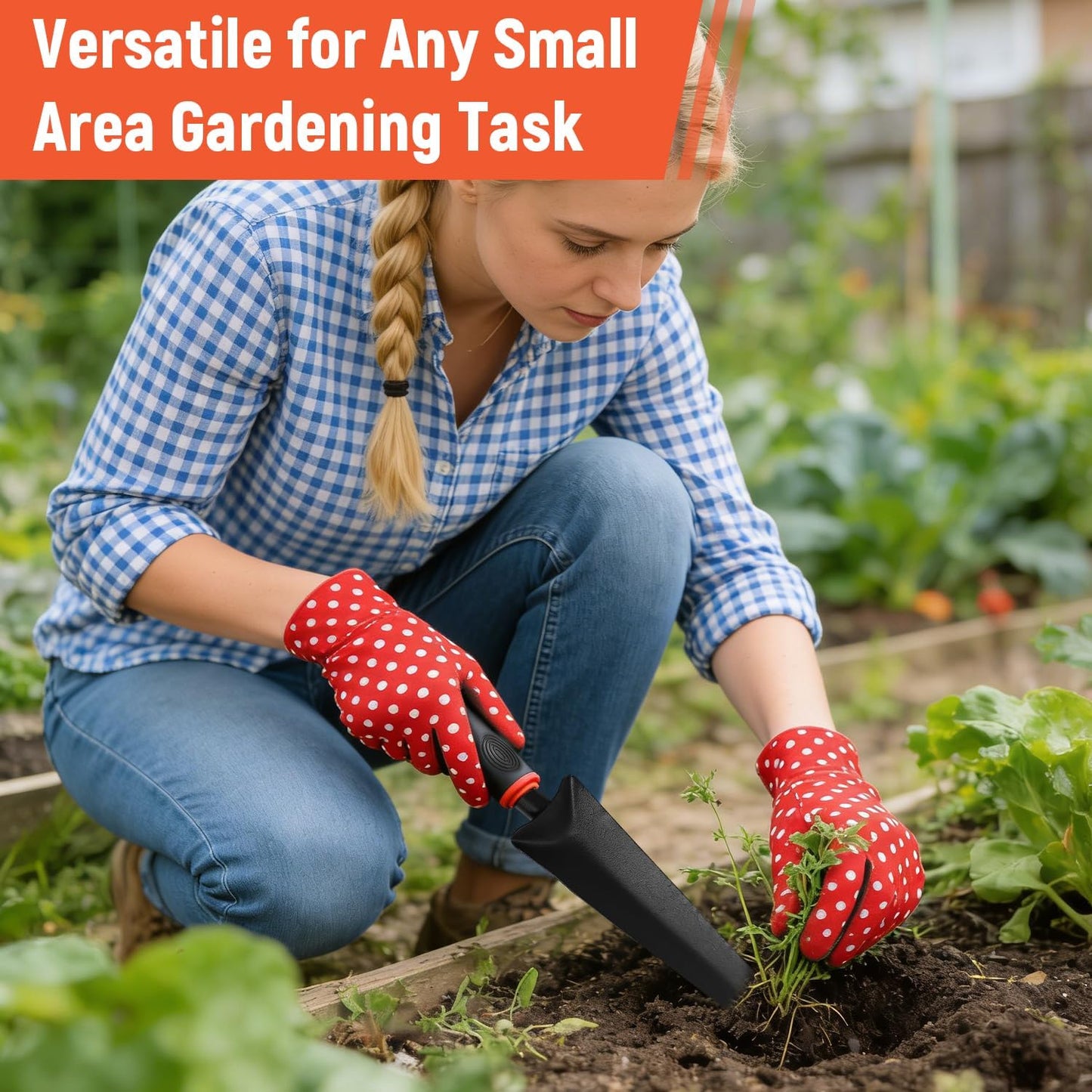 Small Hand Rake, Stainless Head and Tines, Gardening Hand Tool with Ergonomic Handle and Hanging Hole for Storage for Maintaining Raised Garden Beds