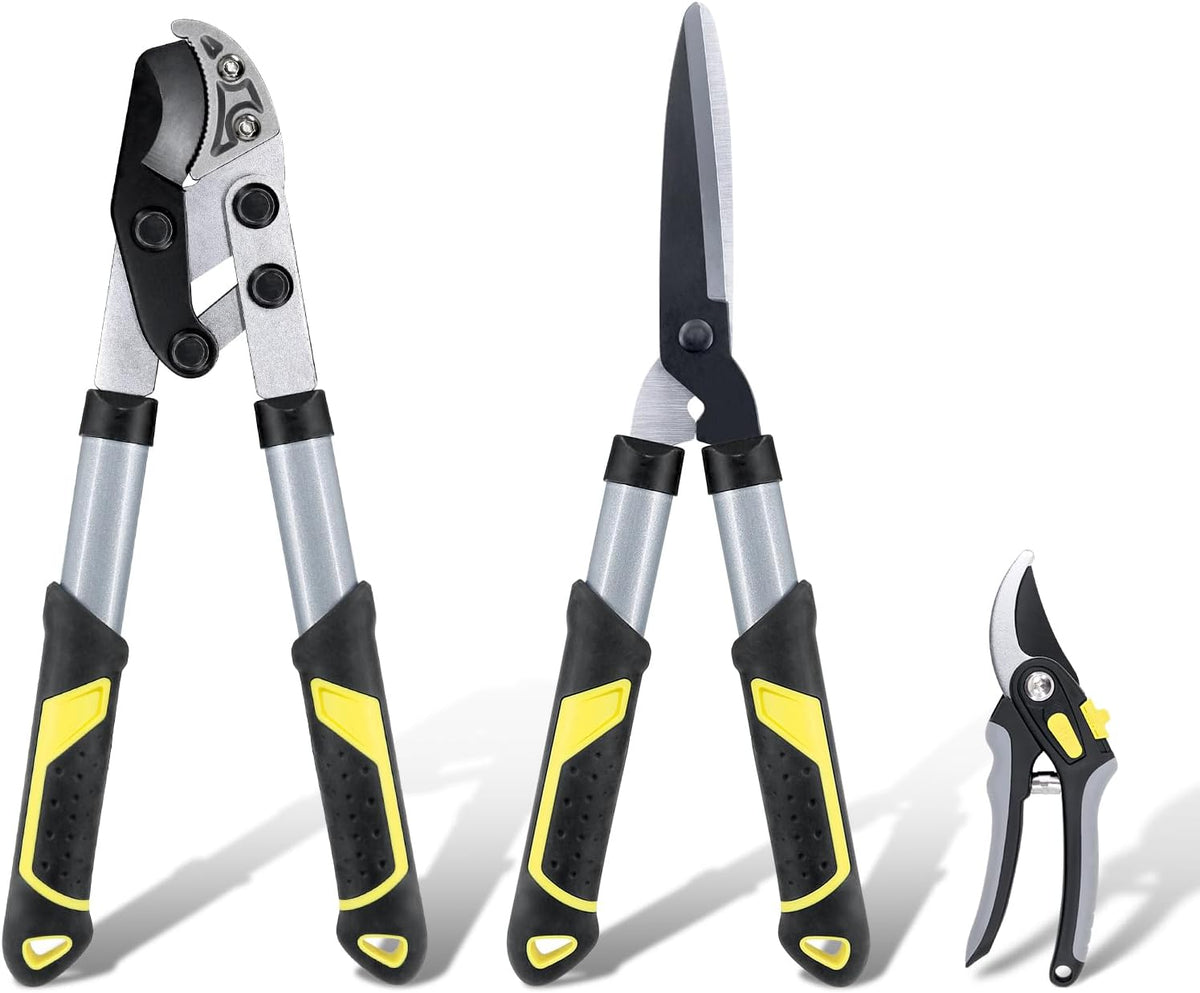 Garden Shears Set 3Pc, 17’’ Hedge Shears Loppers for Gardening Tool