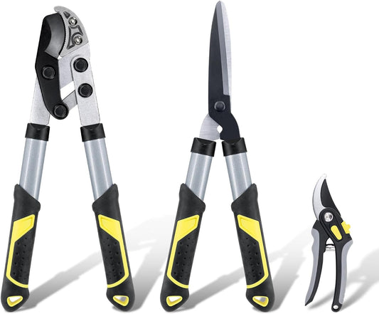 Garden Shears Set 3Pc, 17’’ Hedge Shears Loppers for Gardening Tool