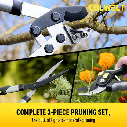 Garden Shears Set 3Pc, 17’’ Hedge Shears Loppers for Gardening Tool