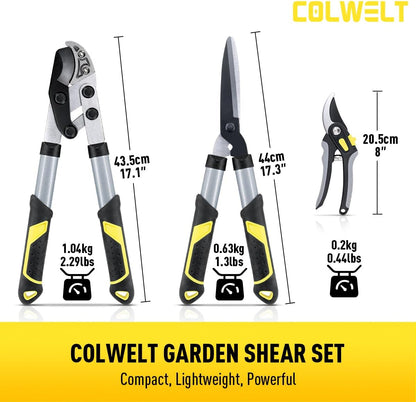 Garden Shears Set 3Pc, 17’’ Hedge Shears Loppers for Gardening Tool