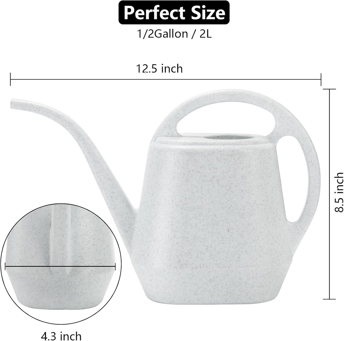 Watering Can, 1/2 Gallon Plastic Watering Cans with Comfortable Handle, Small Garden Watering Cans Long Spout for Indoor Outdoor Watering Plants, Gray White