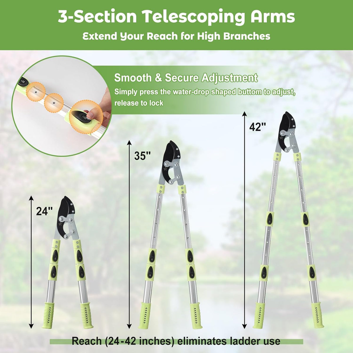 Extendable Loopers for Tree Trimming, 24-42'' Heavy Duty Thick Branches Cutter Lopping Shears with SK5 Steel Blade, Pruning Shear with 1.8” Cut Capacity, Loppers with Compound Action for Gardening