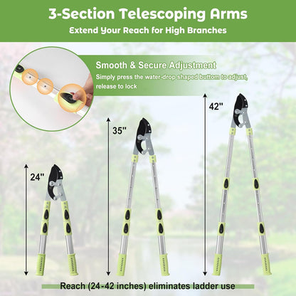 Extendable Loopers for Tree Trimming, 24-42'' Heavy Duty Thick Branches Cutter Lopping Shears with SK5 Steel Blade, Pruning Shear with 1.8” Cut Capacity, Loppers with Compound Action for Gardening